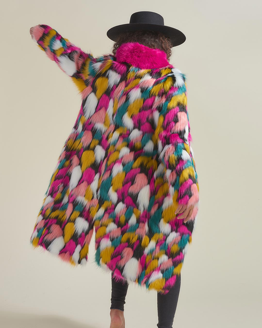 Rainbow Butterfly Calf Length Faux Fur Coat | Women&#39;s - SpiritHoods