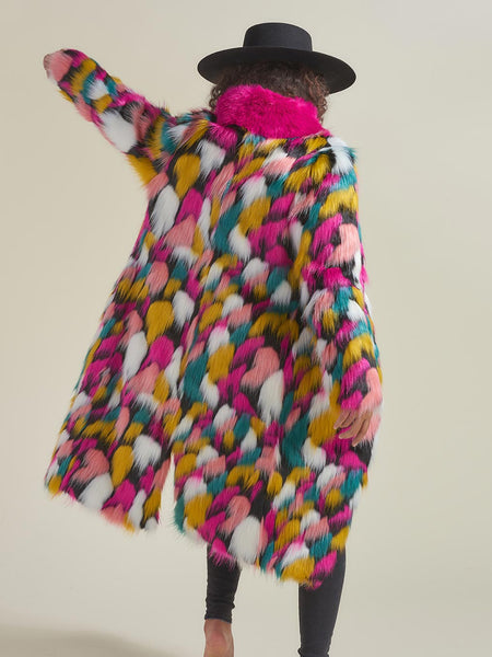Colorful Rainbow Butterfly Calf Length Faux Fur Coat | Women's ...