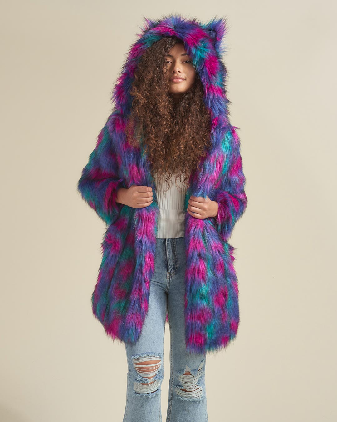 Northern Lights Calico Leopard Classic Faux Fur Coat | Women&#39;s
