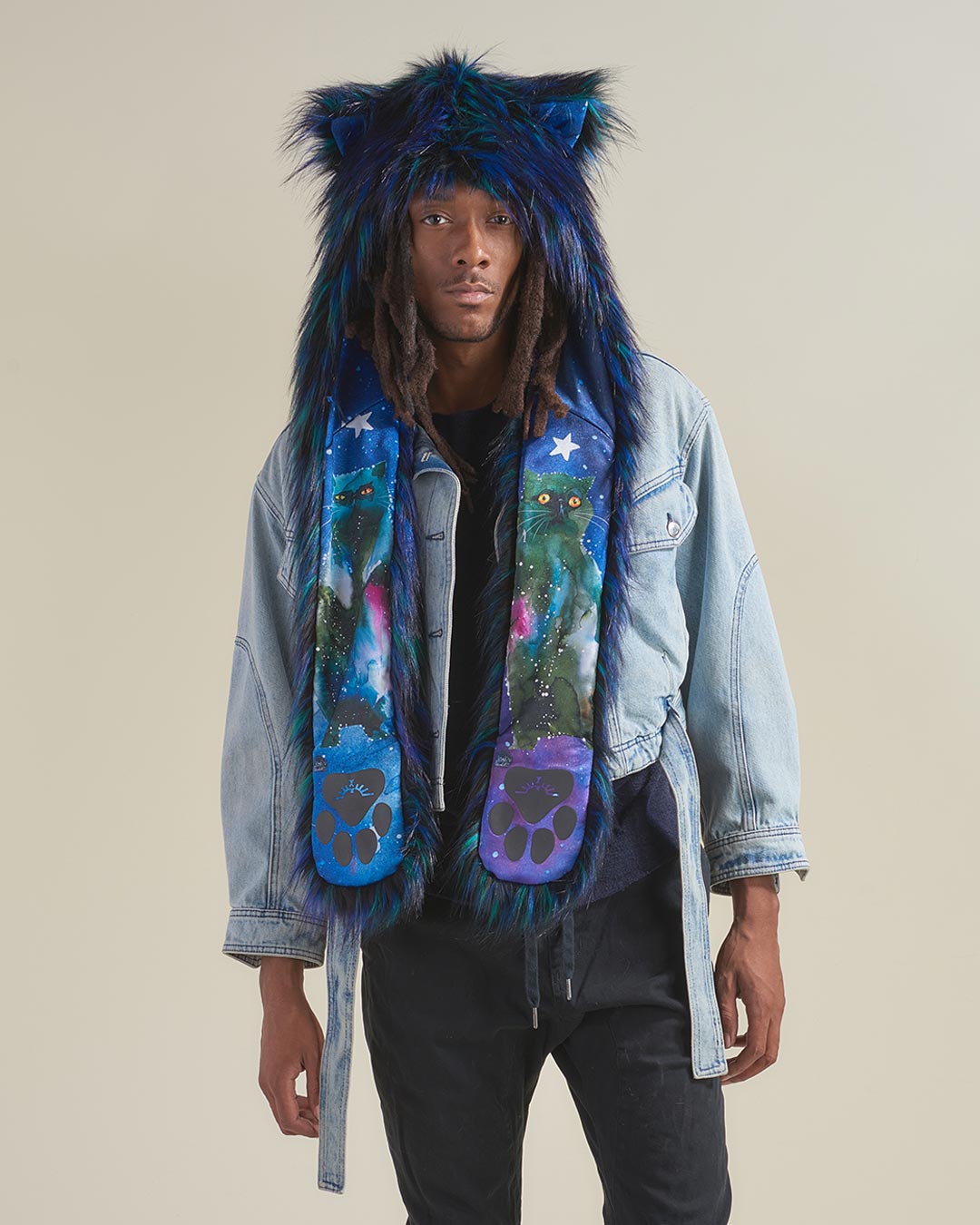 Artist Edition Lora Zombie Galaxy Cat Faux Fur Hood | Men's - SpiritHoods