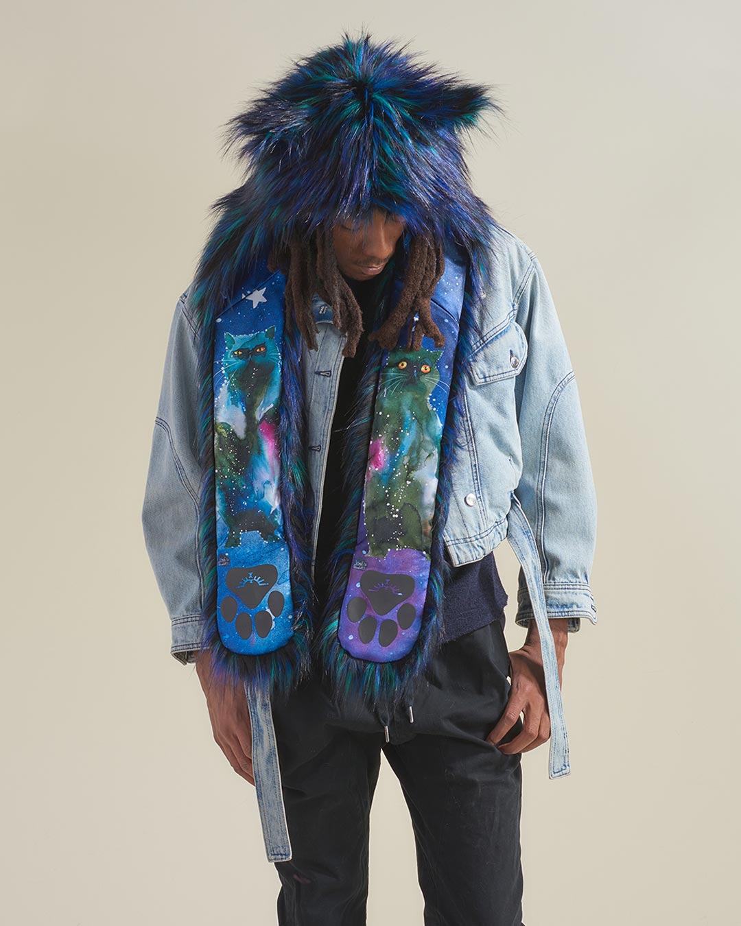 Artist Edition Lora Zombie Galaxy Cat Faux Fur Hood | Men's - SpiritHoods