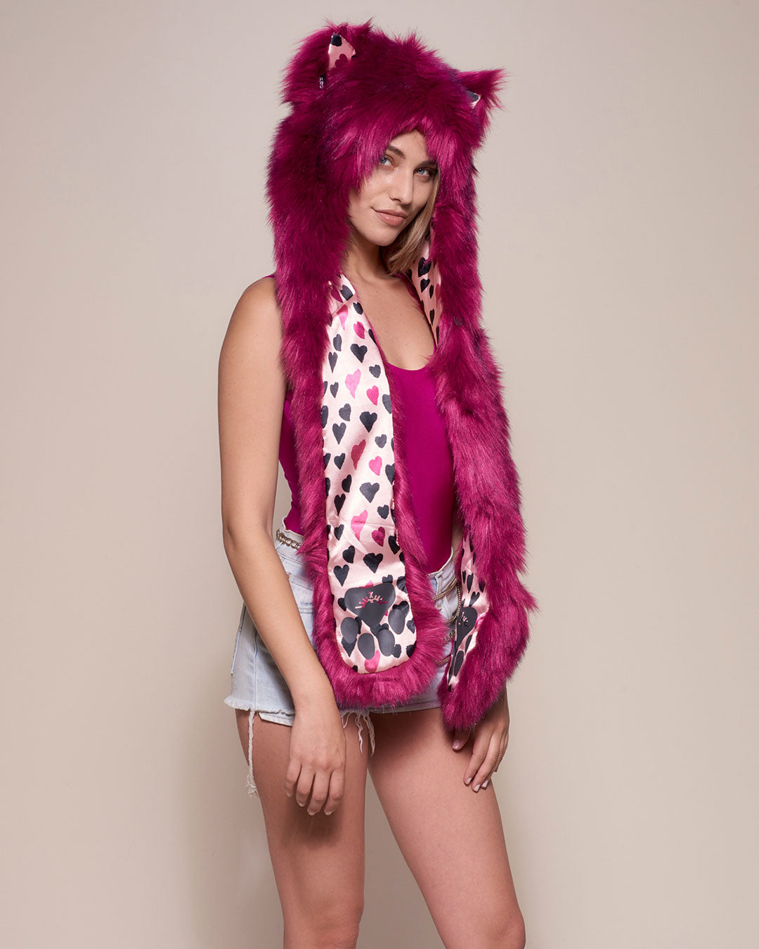 Hooded Love Wolf Faux Fur on Female Model