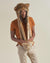 Man wearing African Golden Cat Luxe Faux Fur Collector Edition Hood, front view 2
