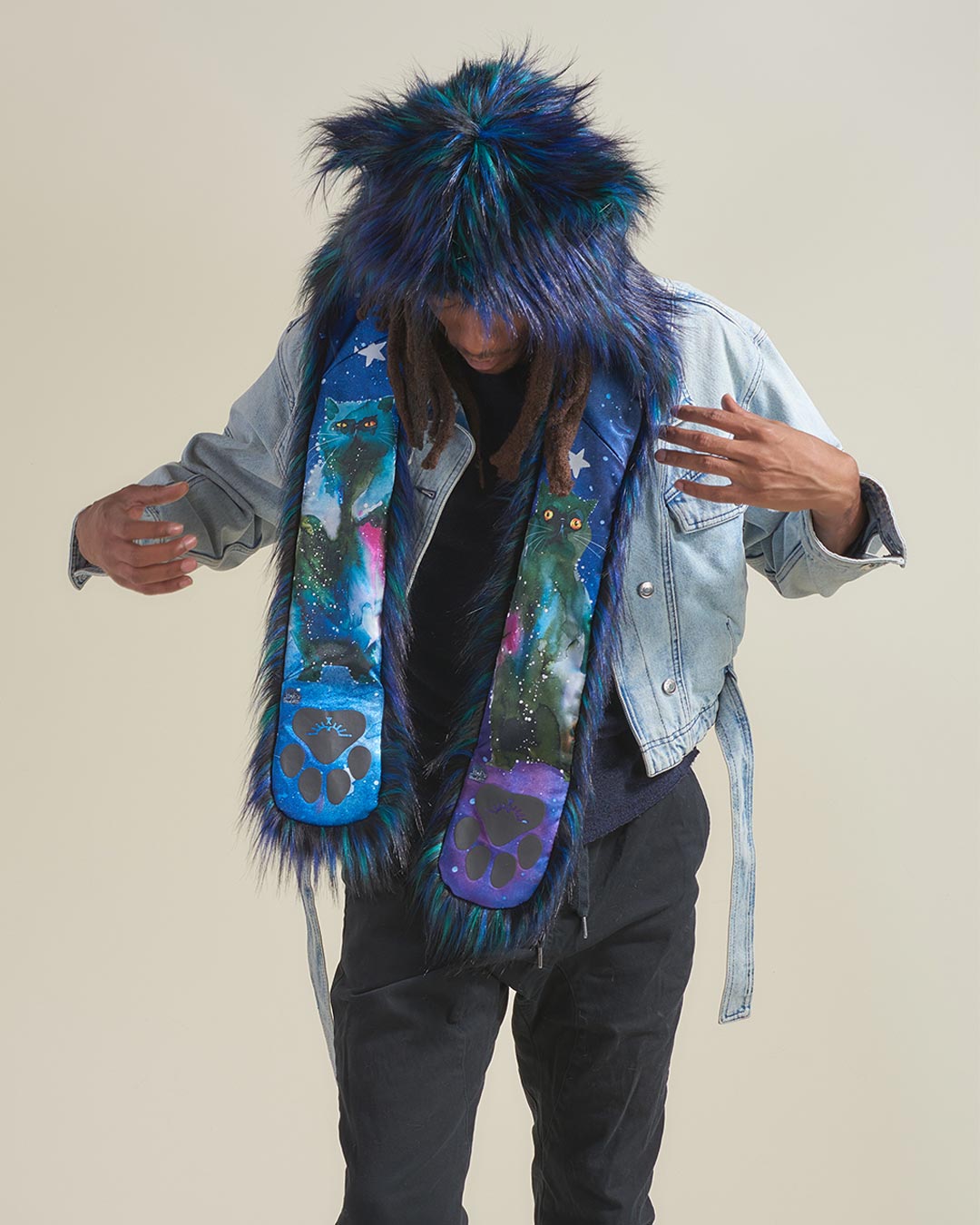 Artist Edition Lora Zombie Galaxy Cat Faux Fur Hood | Men&#39;s - SpiritHoods