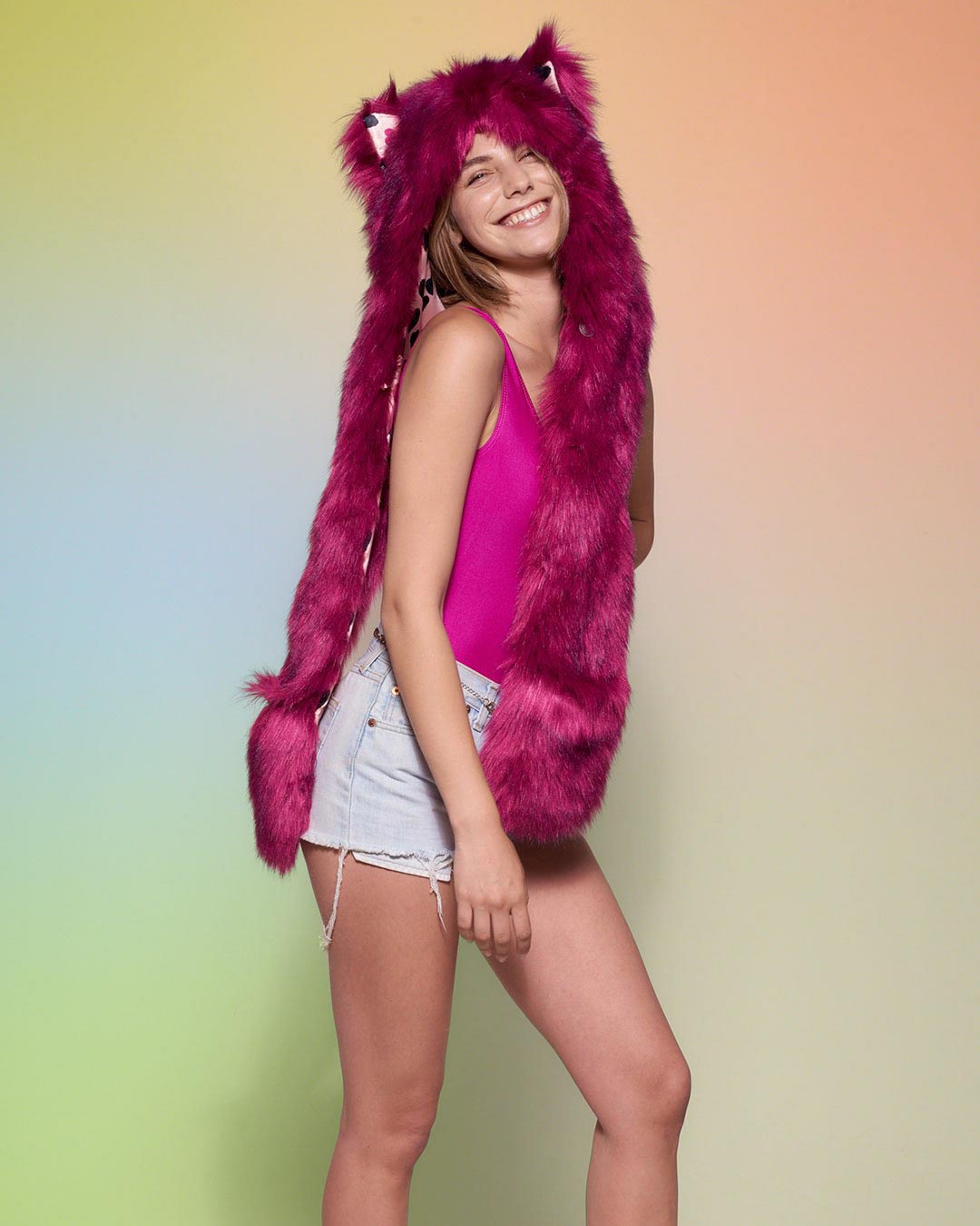 Love Wolf Faux Fur Hood on Female Model