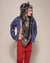 Man wearing Brindle Wolf Collector Edition Faux Fur Hood, side view 1
