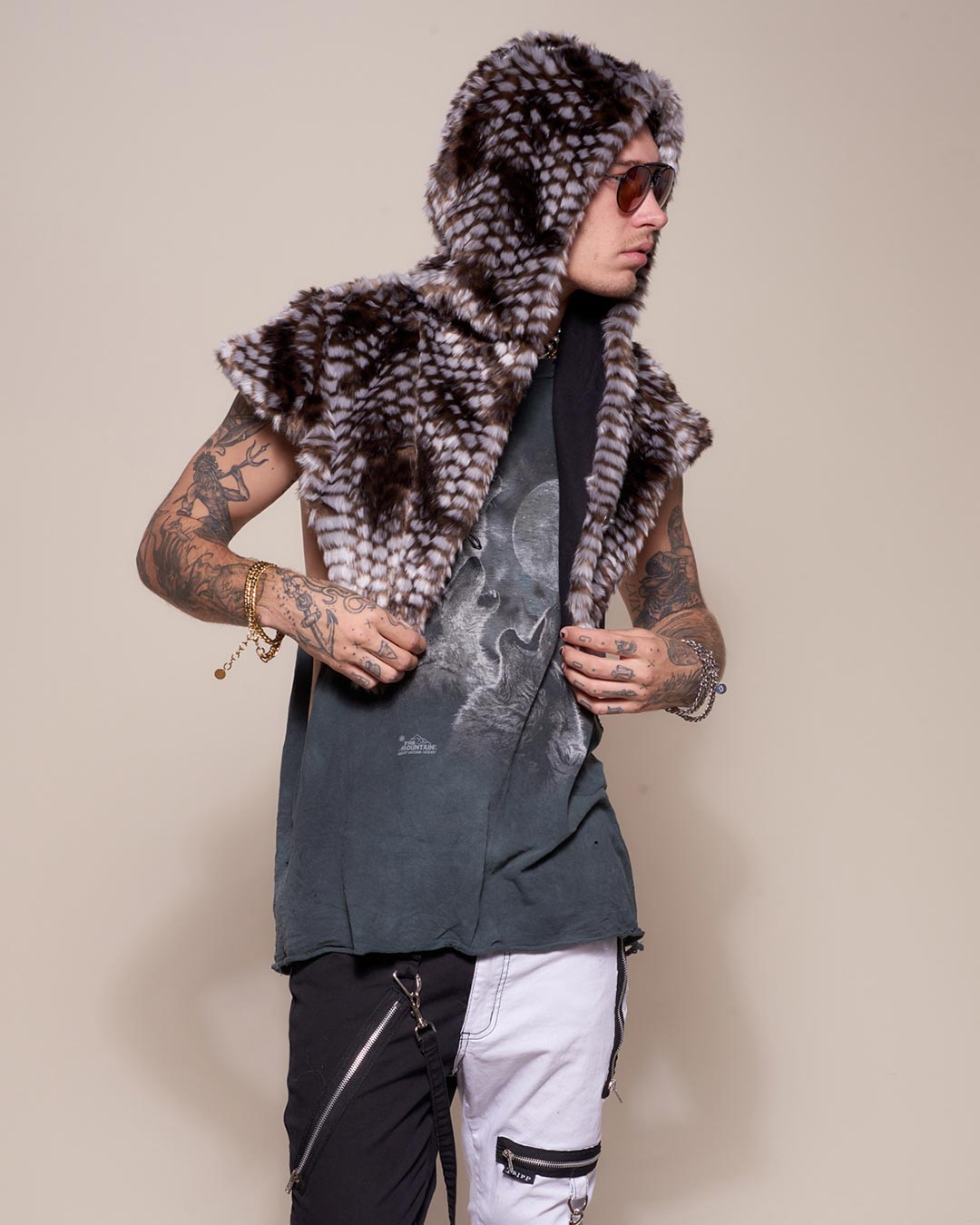 Grey and Black Viper Collector Edition Faux Fur Shawl on Male