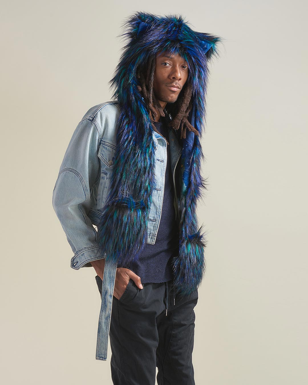 Artist Edition Lora Zombie Galaxy Cat Faux Fur Hood | Men's - SpiritHoods