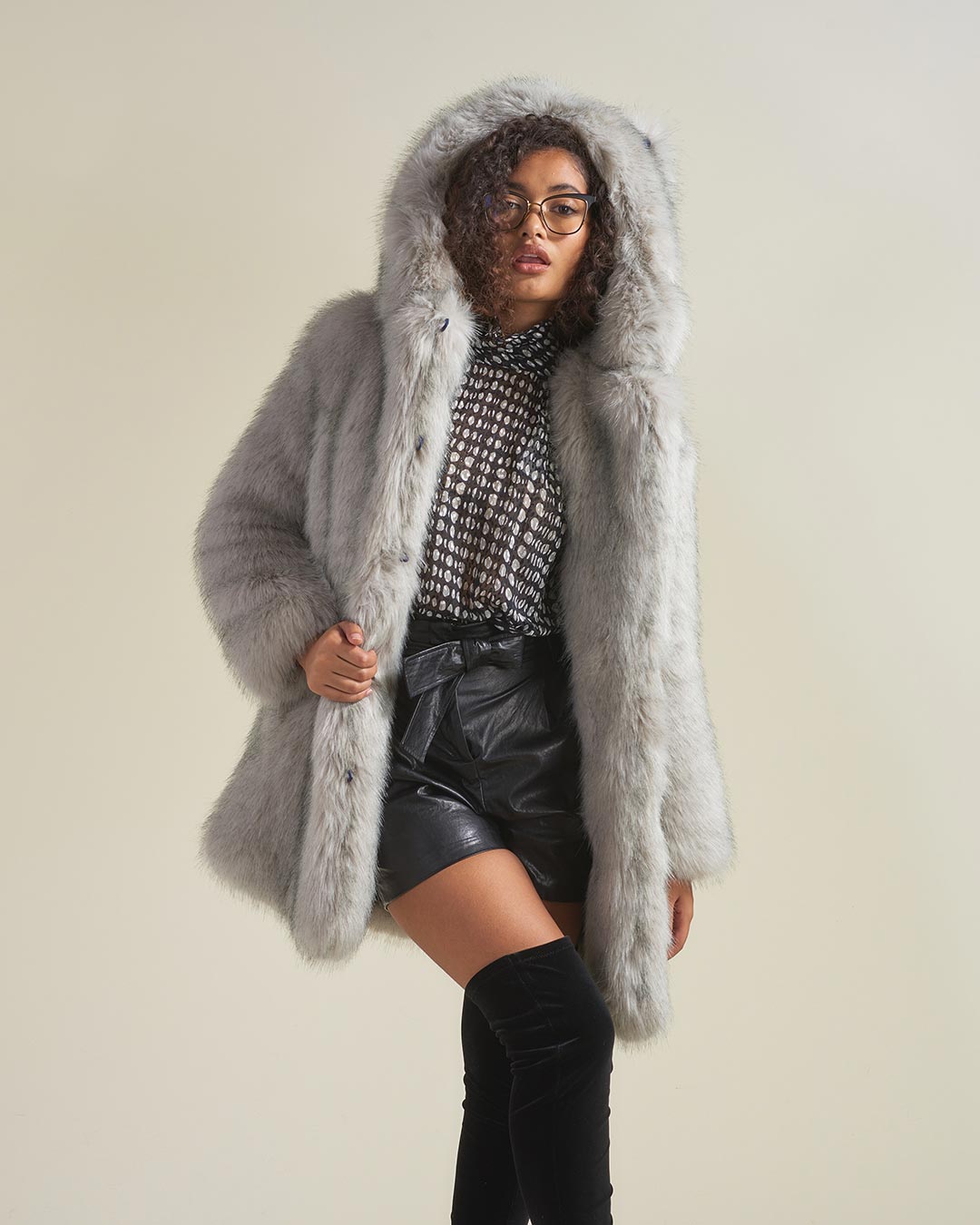 SpiritHoods Women's Wolf Faux Fur Coat with Hood