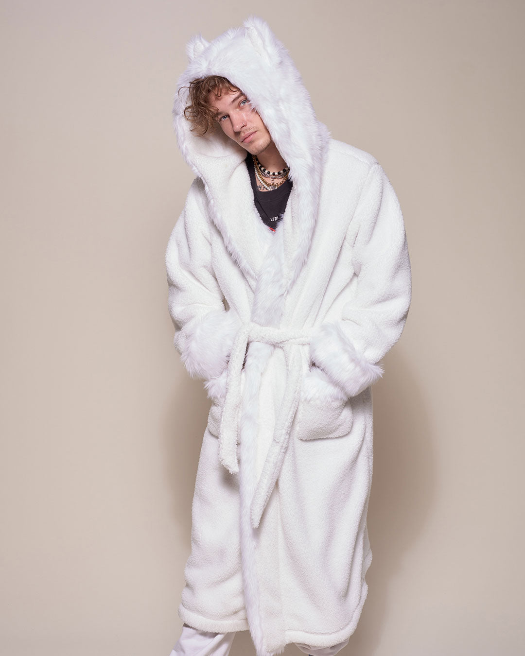 Wolf Print Robe Artic Wolf Faux Fur Men's Robe | House Coat | SpiritHoods