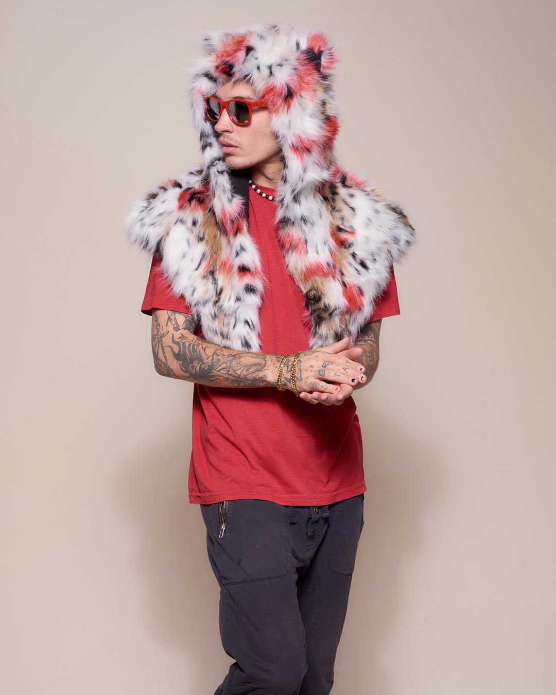 Male Wearing Strawberry Leopard Collector Edition Shawl 