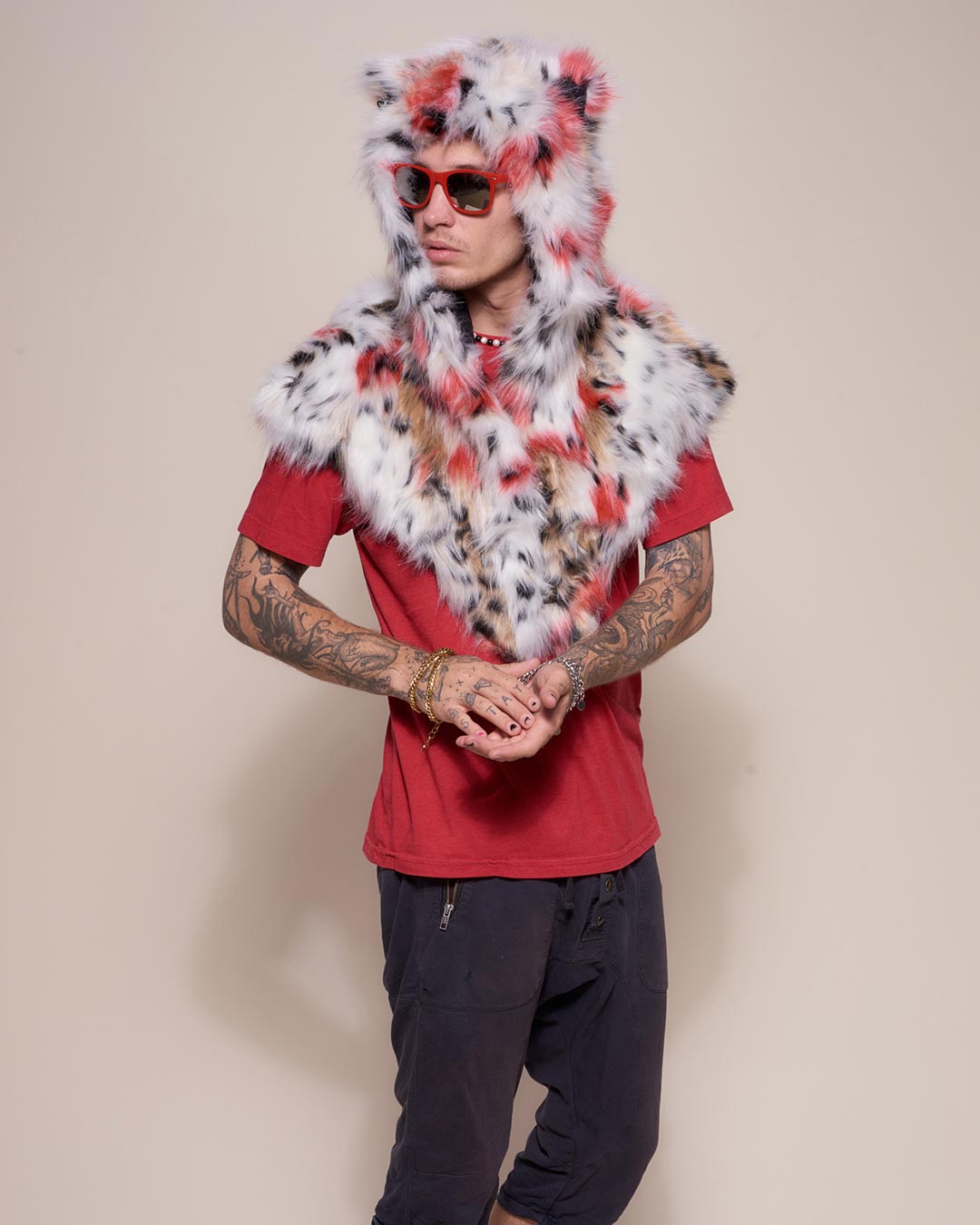 Strawberry Leopard Shawl with Hood on Male