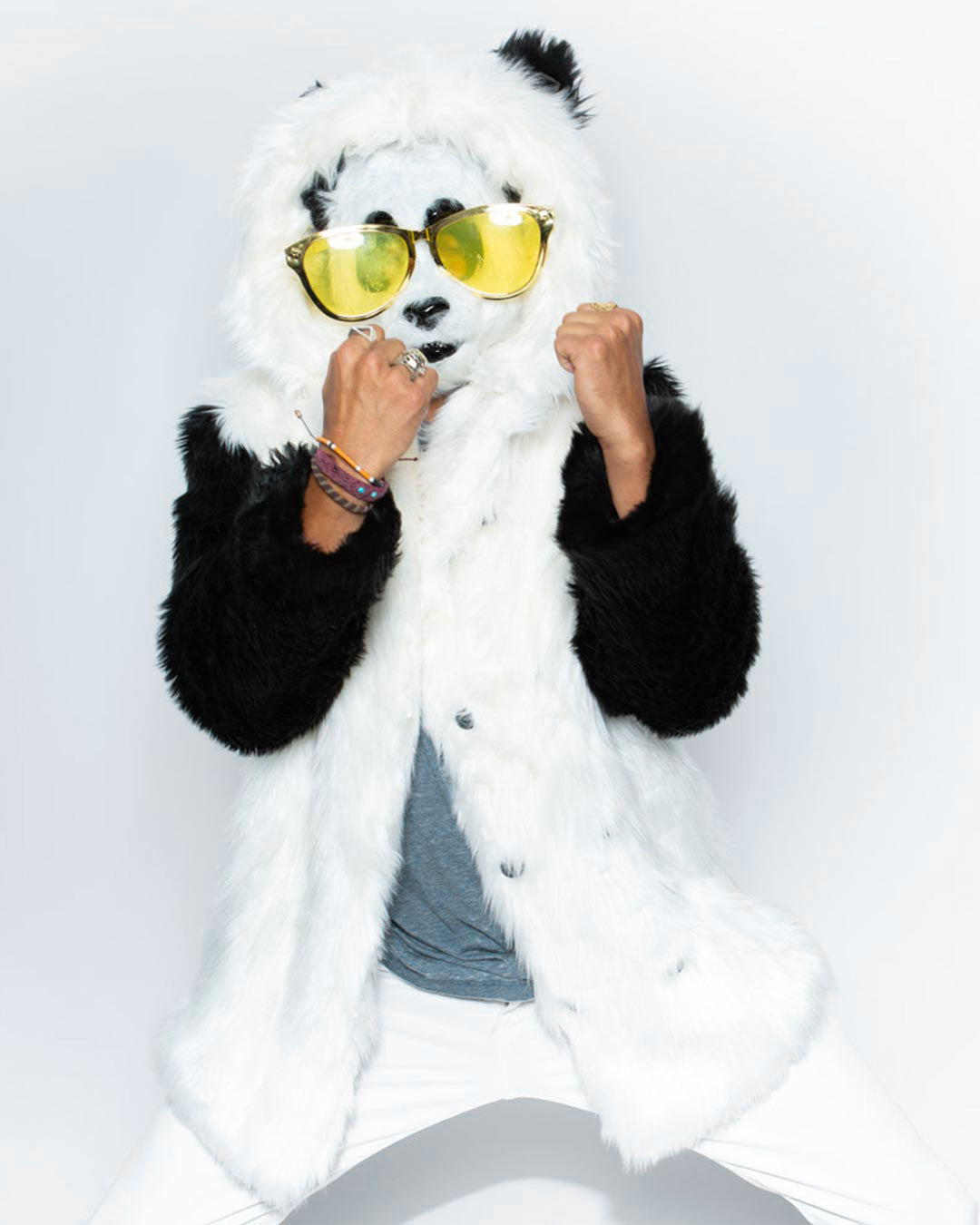 Man wearing Classic Panda Faux Fur Coat