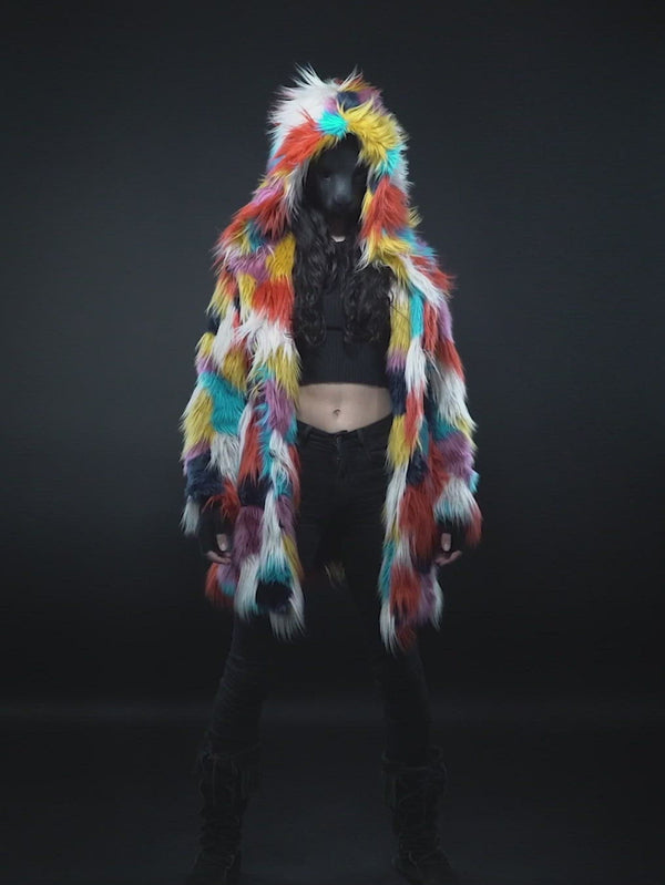 Mongolian Shaggy Faux Fur Hooded Coat Womens | Butterfly  display picture 2