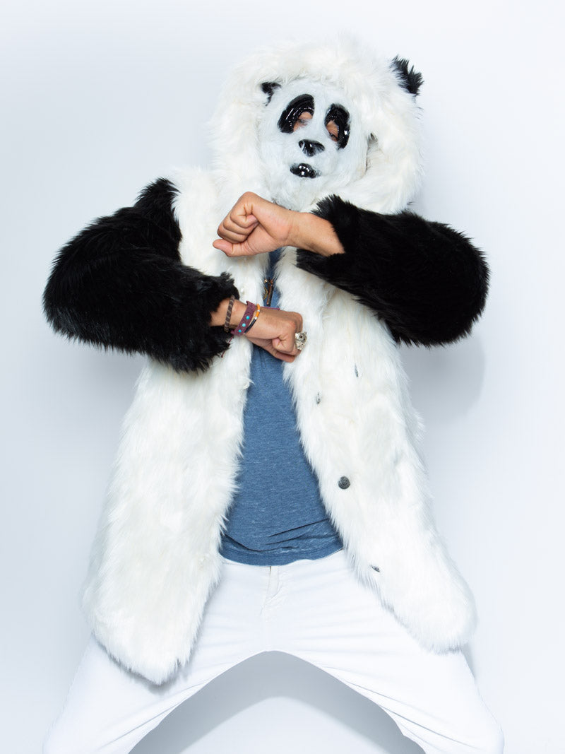 Man wearing Classic Panda Faux Fur Coat, front view 1