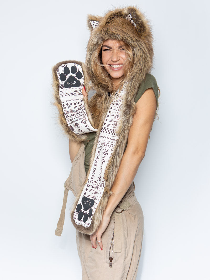 Woman wearing Coyote Collector Edition Faux Fur SpiritHood