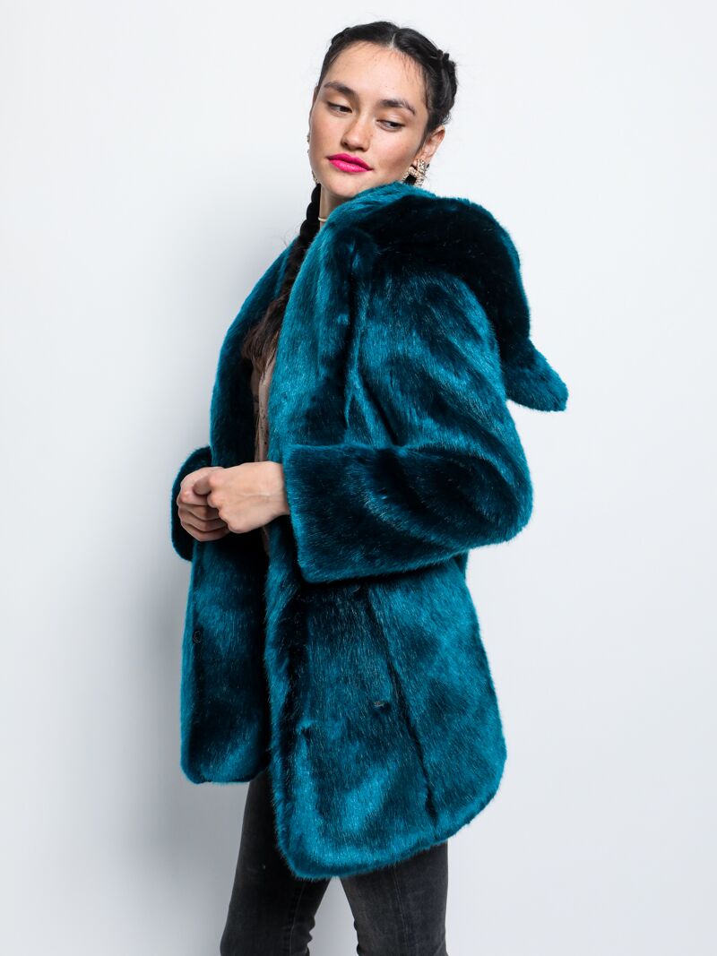 Classic Royal Wolf Luxe Faux Fur Coat with Hood on Female
