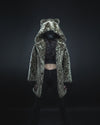 Woman wearing Forest Leopard Luxe Classic Faux Fur Coat, full view