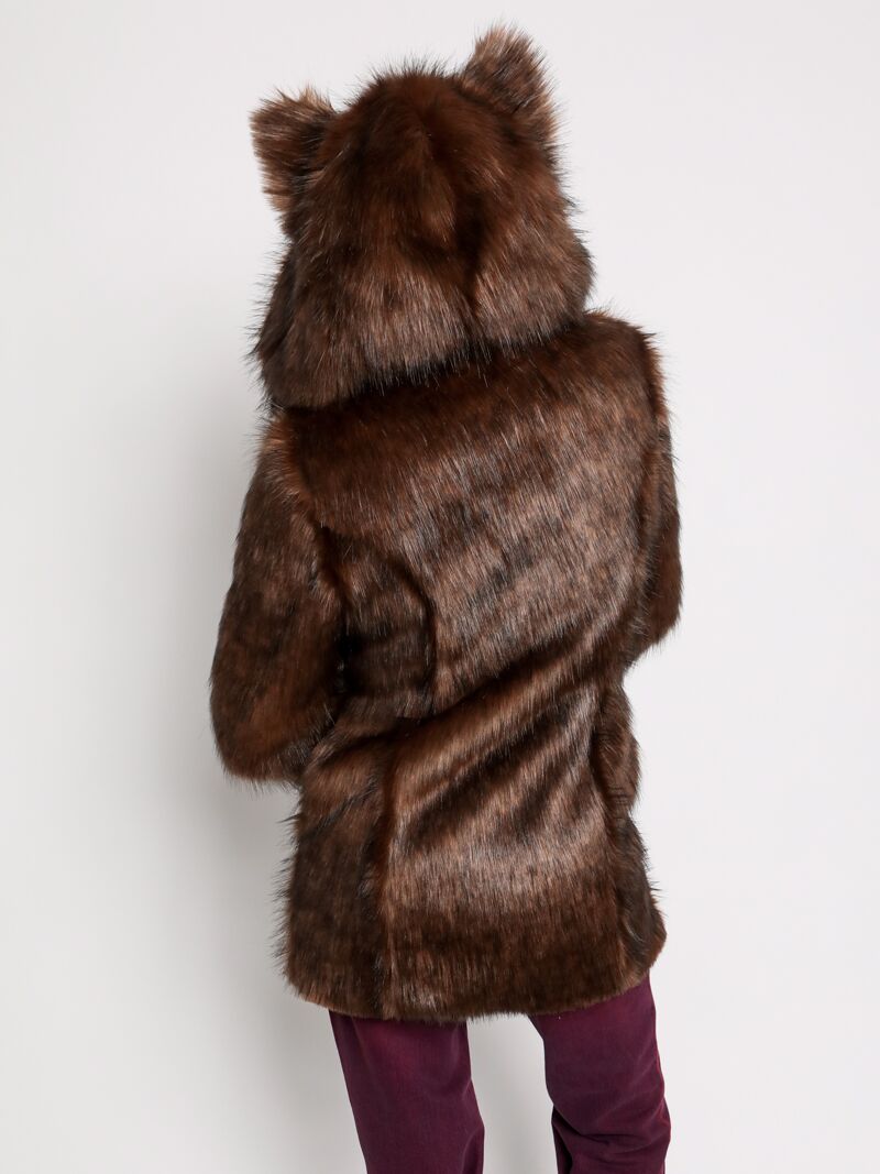 Back View of Hooded Tawny Wolf Faux Fur SpiritHoods Coat 