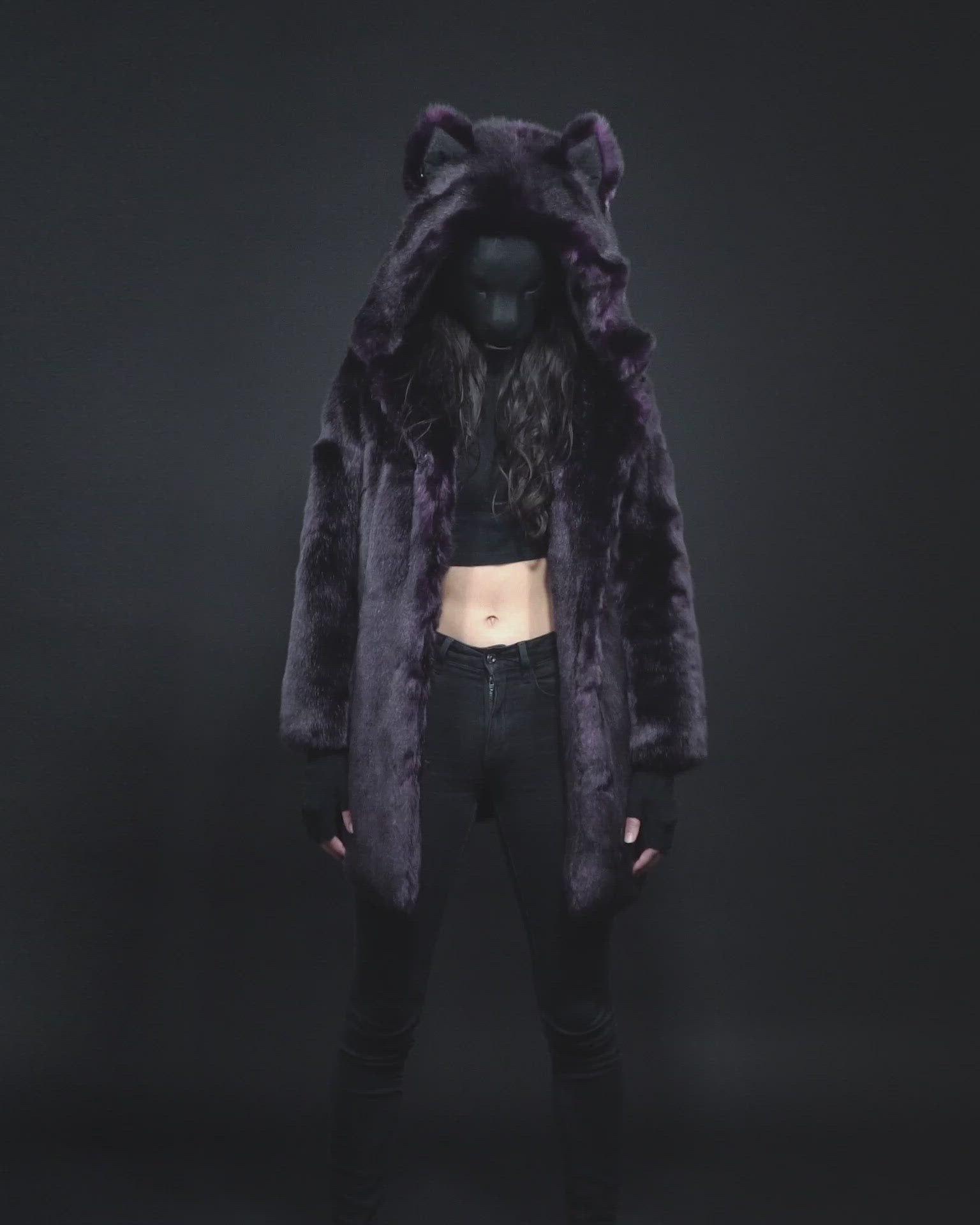 Video featuring Midnight Wolf Luxe Classic Faux Fur Coat with Hood