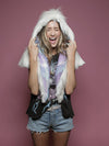 Woman wearing faux fur Limited Edition Arctic Owl Shawl SpiritHood