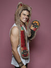 Man wearing faux fur Coyote CE SpiritHood, side view 1