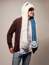 Man wearing faux fur Arctic Wolf CE SpiritHood, side view 1