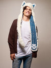 Man wearing faux fur Arctic Wolf CE SpiritHood, front view 3