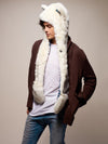 Man wearing faux fur Arctic Wolf CE SpiritHood, side view 3