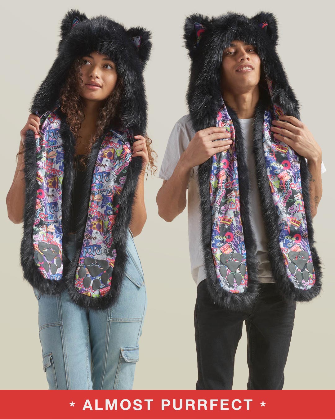 *Almost Purfect* Graffiti Wolf Luxe Faux Fur Hood