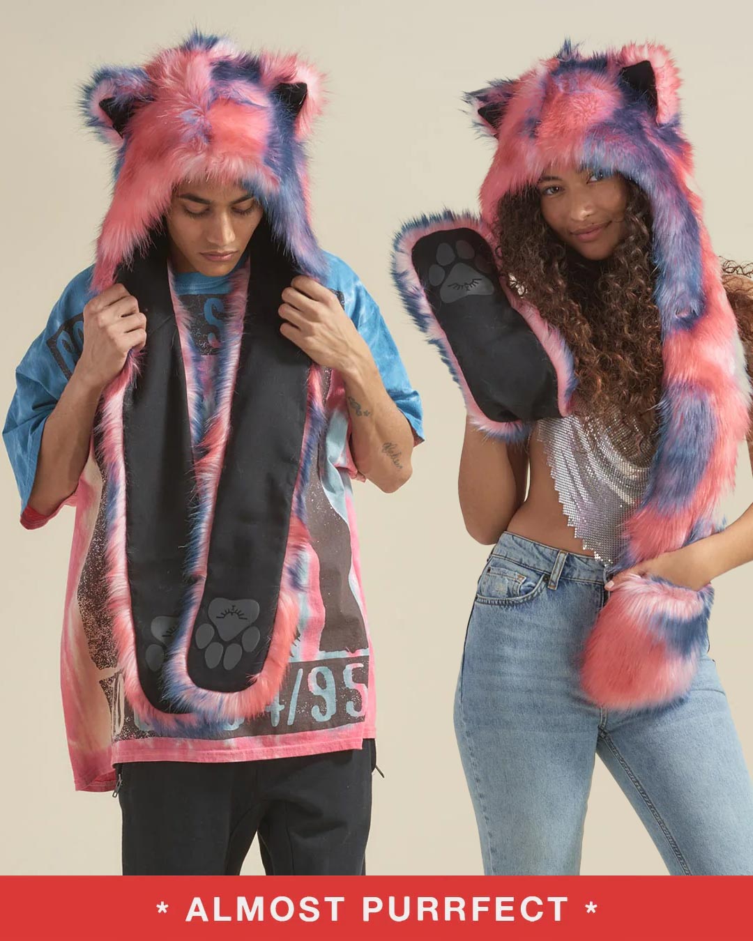 *Almost Purfect* Peach Sorbet Kitten Faux Fur Hood