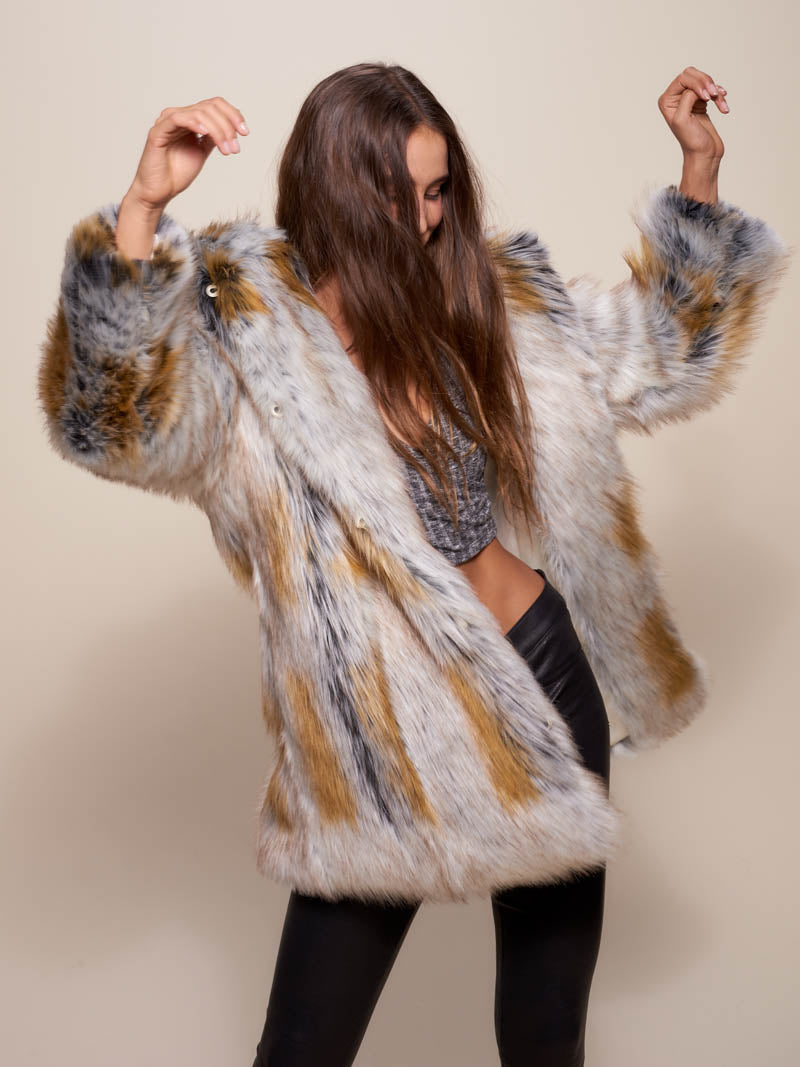 Woman wearing Arctic Fox Classic Faux Fur Coat, front view 2