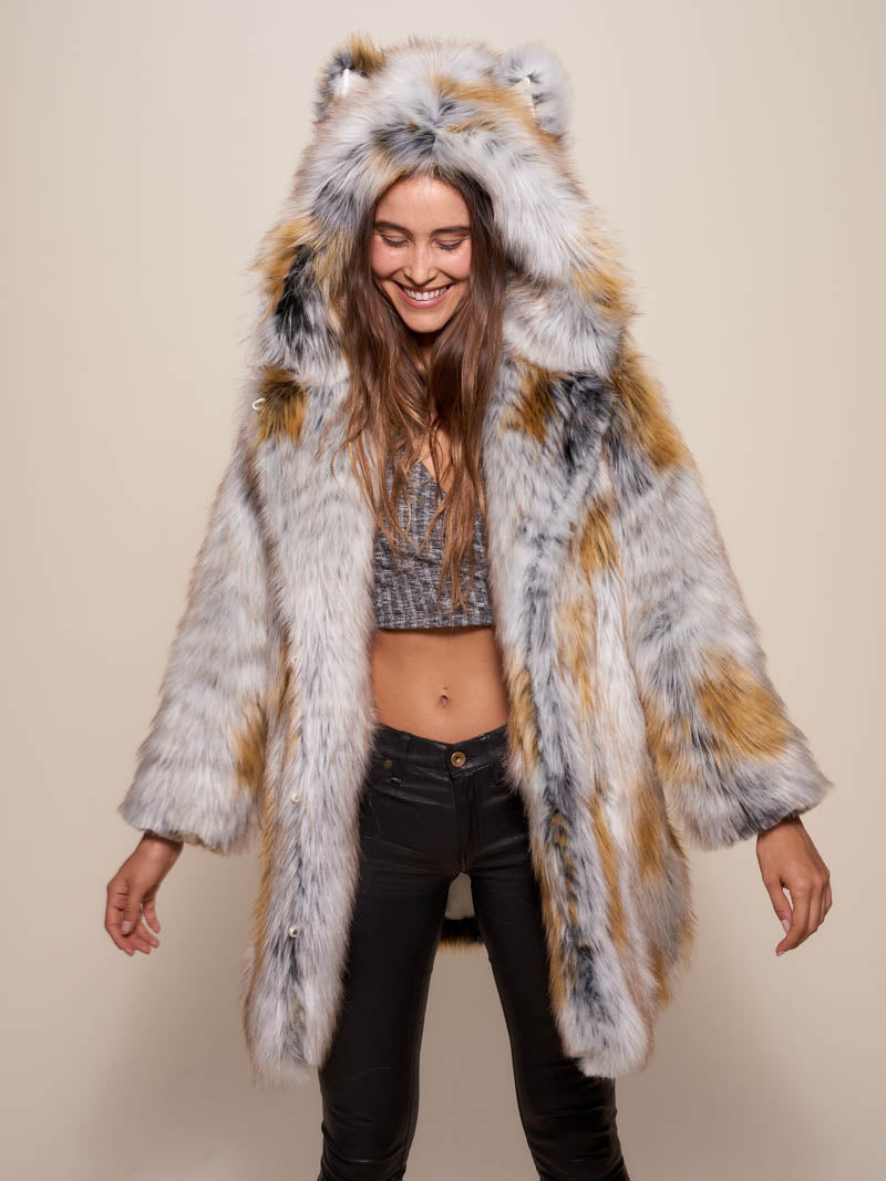 Woman wearing Arctic Fox Classic Faux Fur Coat, front view 5