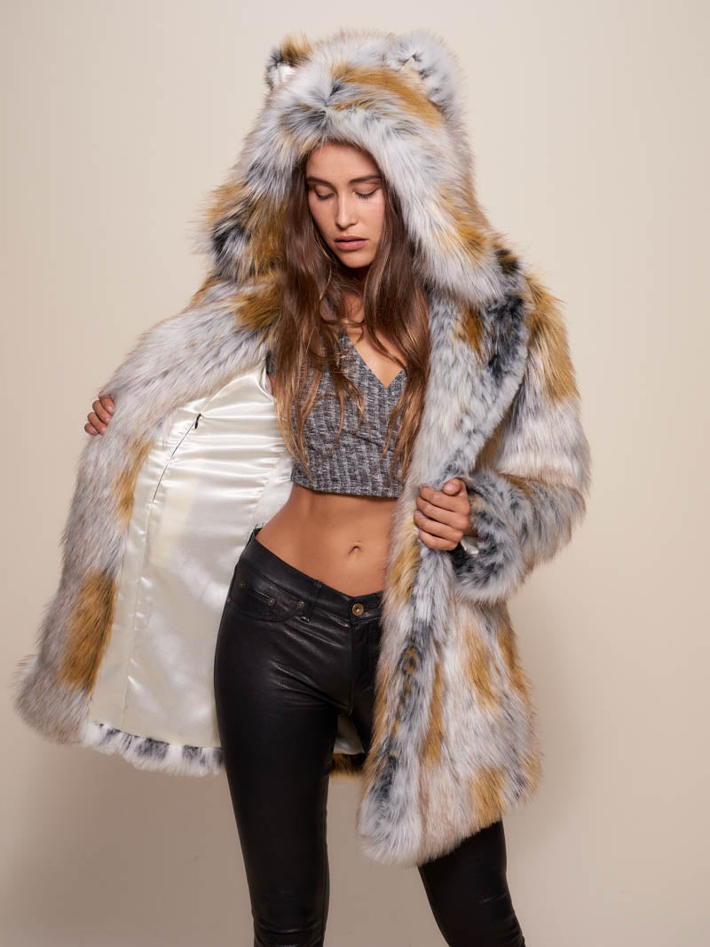 Woman wearing Arctic Fox Classic Faux Fur Coat, front view 7