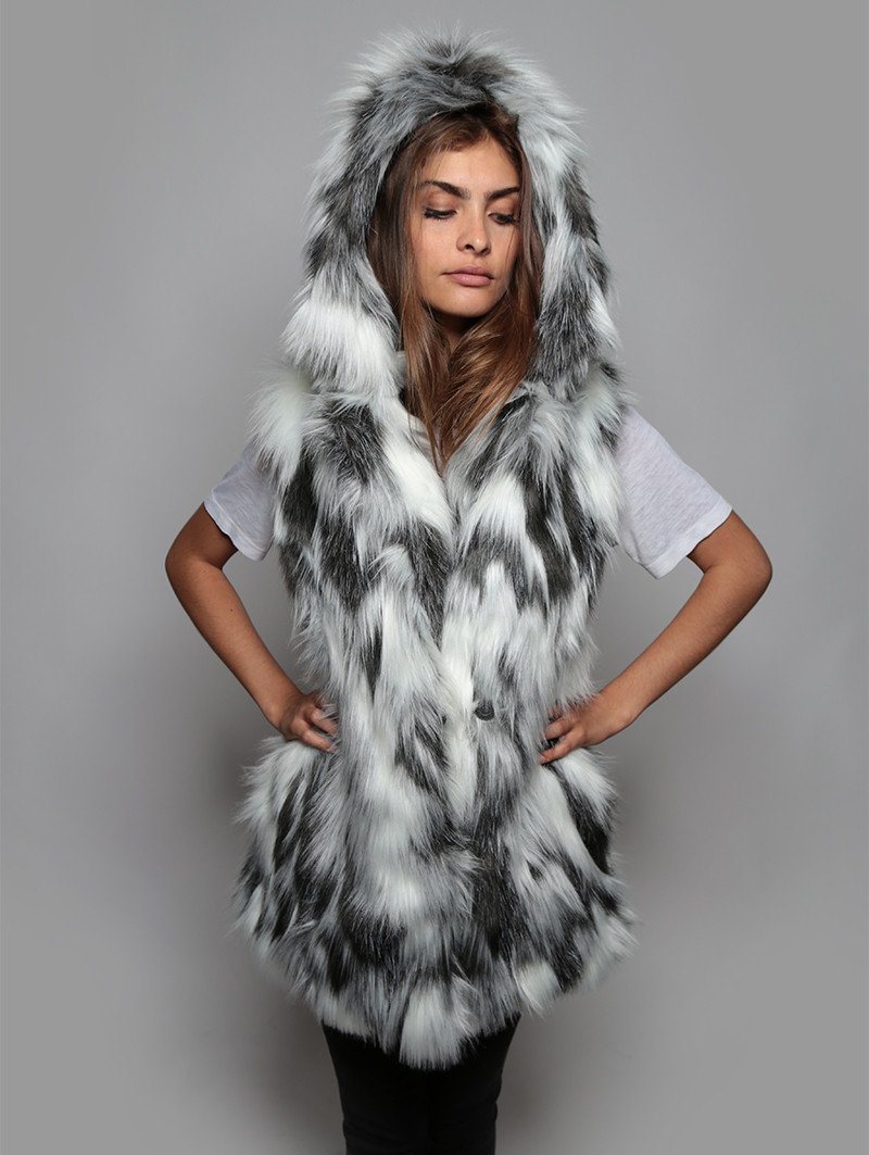 Woman wearing Unisex Arctic Faux Fur Vest, front view
