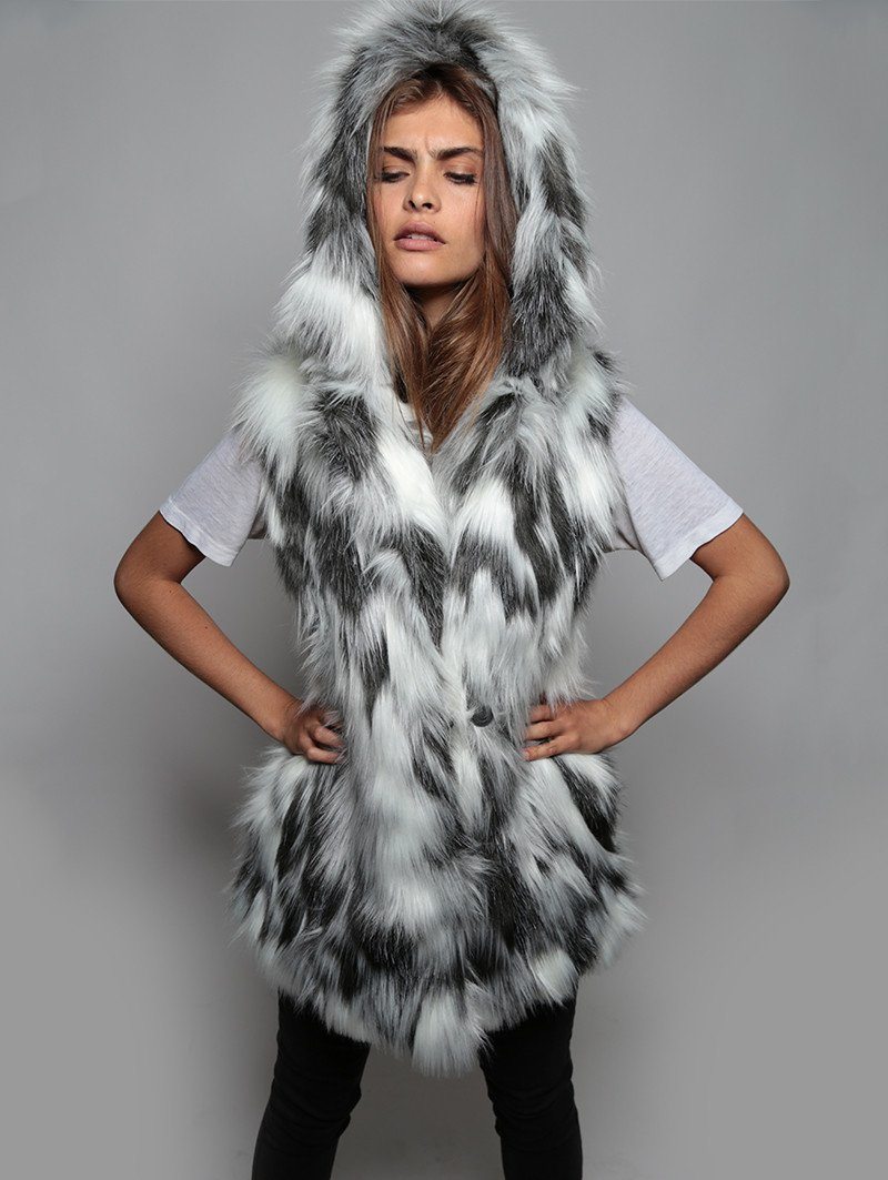 Woman wearing Unisex Arctic Faux Fur Vest, front view 2