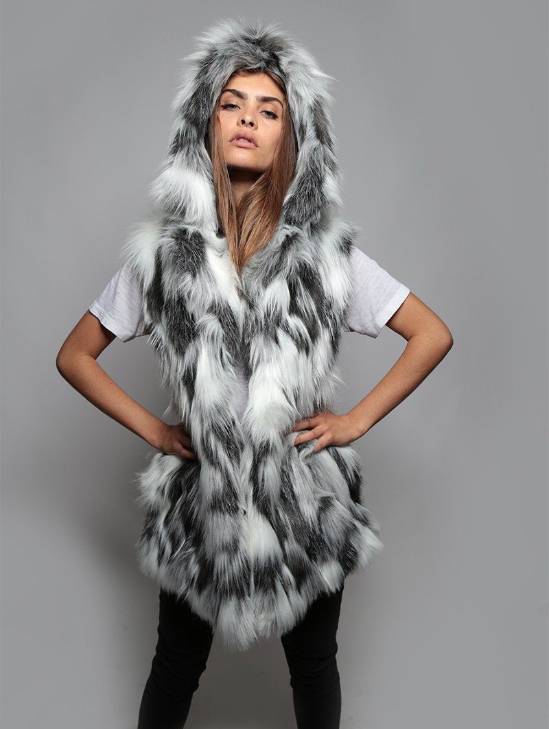 Woman wearing Unisex Arctic Faux Fur Vest, front view 4
