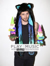 Man wearing faux fur BlackMilk Aurora Kitty HB3 SpiritHood, front view 1