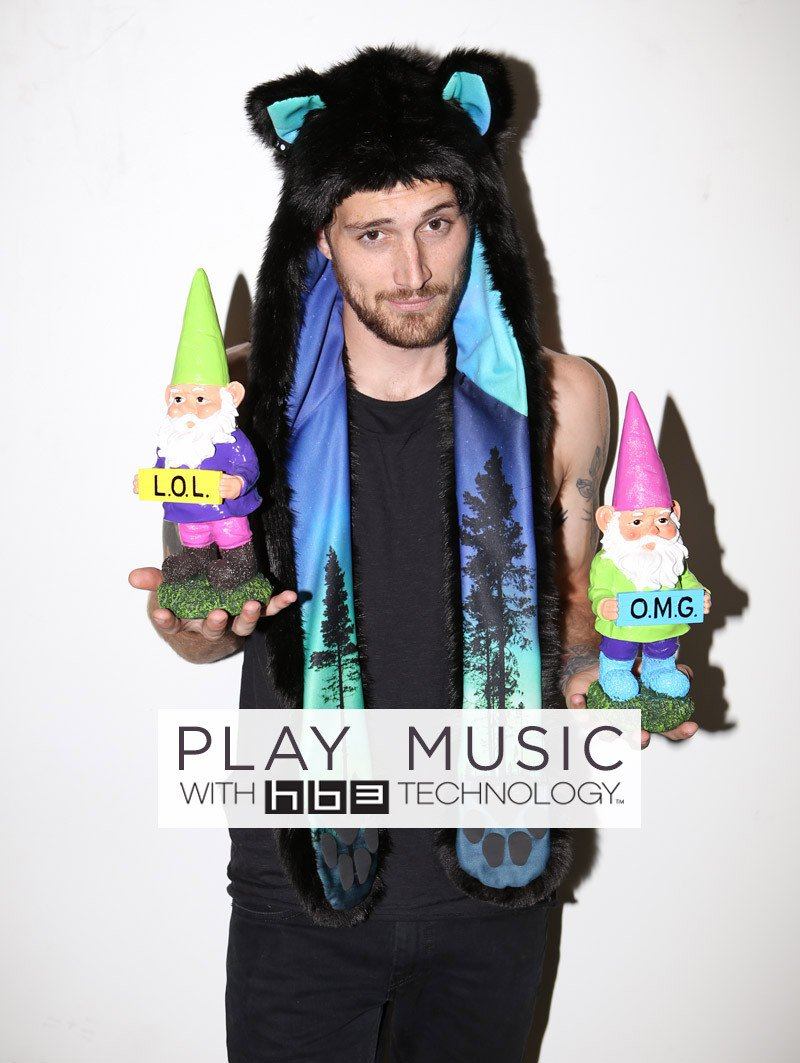 Man wearing faux fur BlackMilk Aurora Kitty HB3 SpiritHood, front view 1