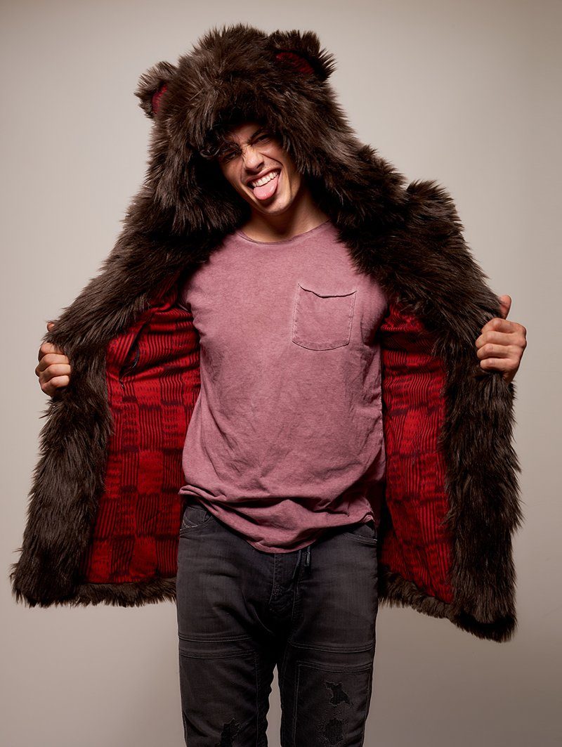 Man wearing Limited Edition Brown Bear Faux Fur Coat