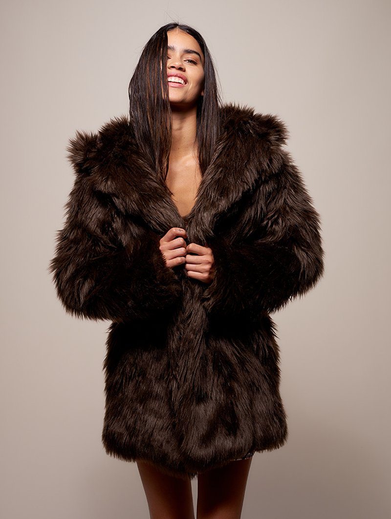 Female Wearing Limited Edition Brown Bear Faux Fur Coat