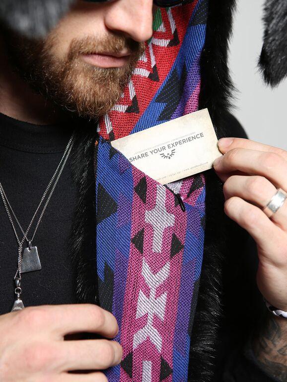 Man wearing faux fur Black Bunny Collectors Edition SpiritHood, front view 5
