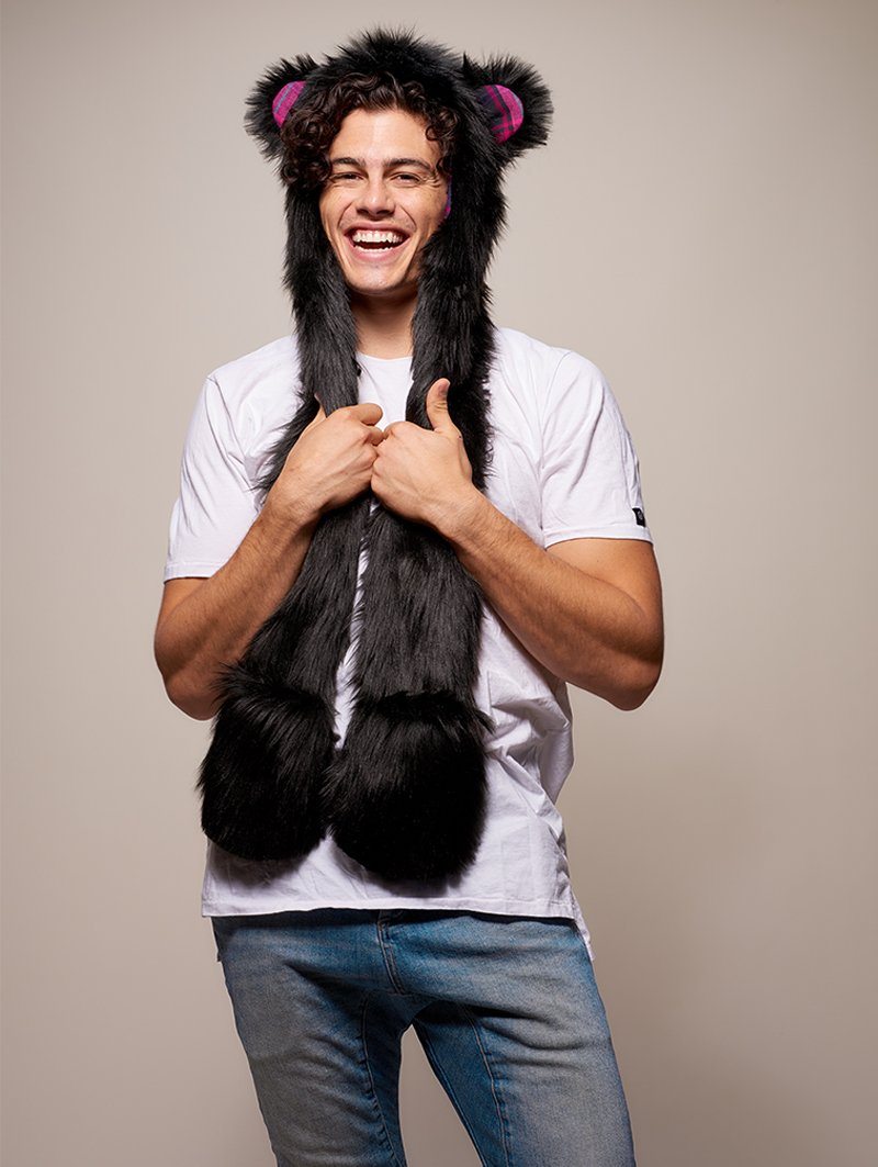 Man wearing faux fur Limited Edition Black Bear SpiritHood