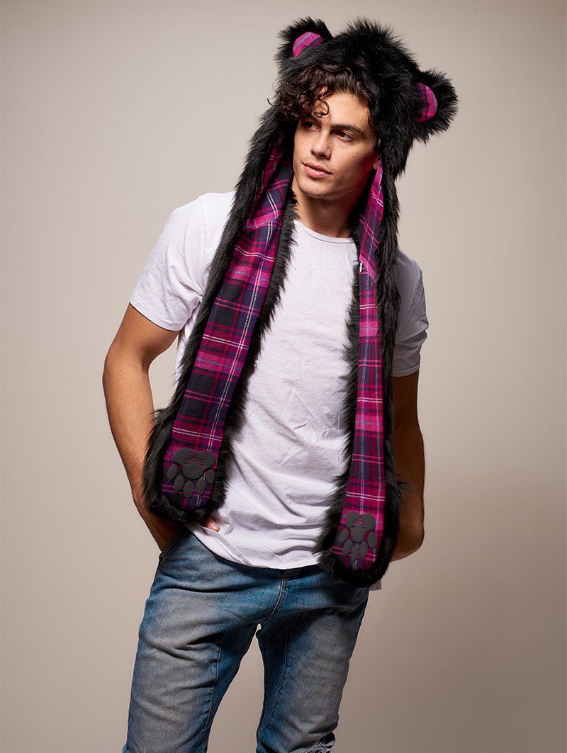 Man wearing faux fur Limited Edition Black Bear SpiritHood