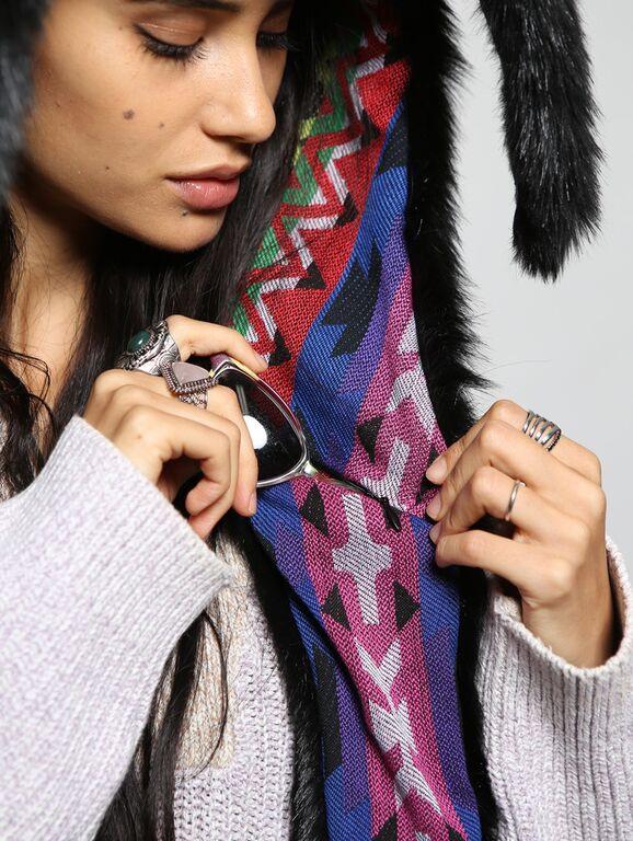 Woman wearing Faux Fur Black Bunny Collectors Edition SpiritHoods, front view 1