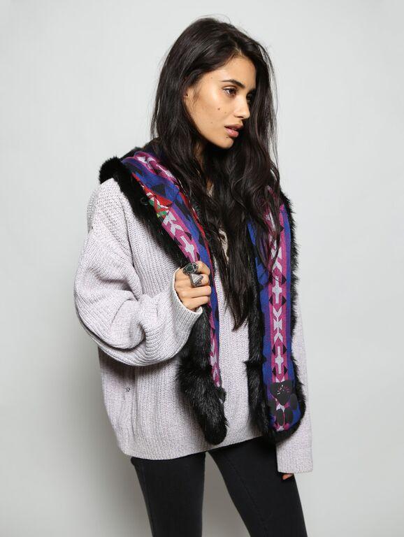 Woman wearing Faux Fur Black Bunny Collectors Edition SpiritHoods, side view