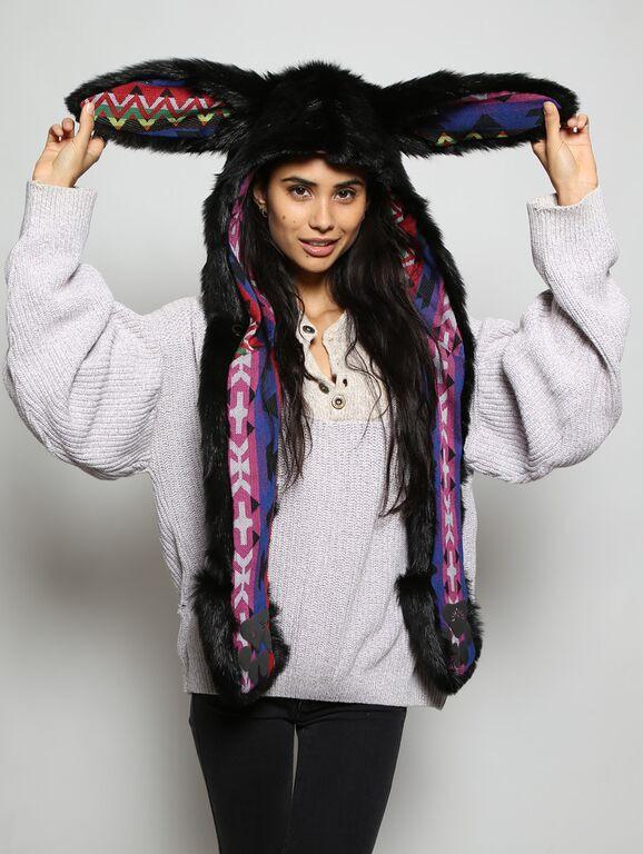Woman wearing Faux Fur Black Bunny Collectors Edition SpiritHoods