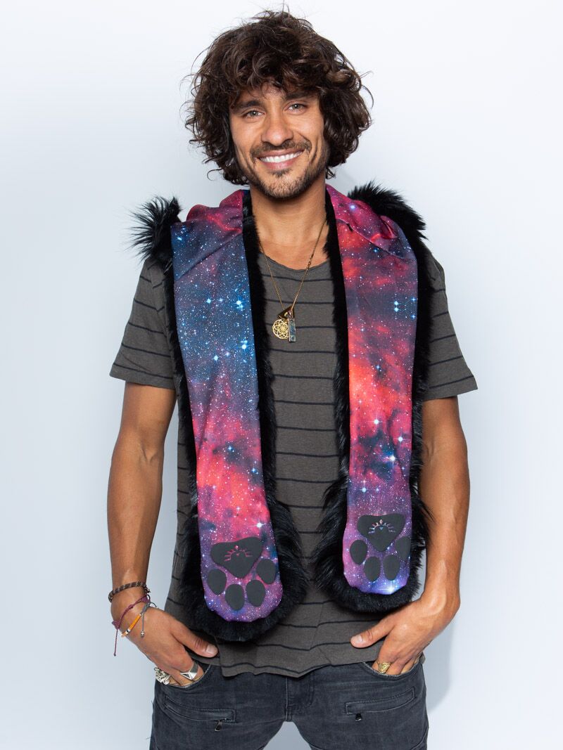 Man wearing Faux Fur Limited Edition Lion Galaxy SpiritHood