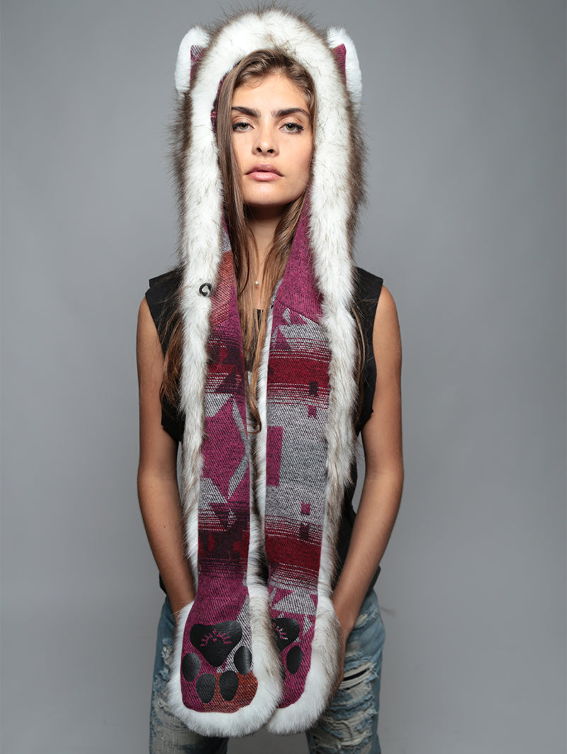 Woman wearing Faux Fur Brown Husky Italy C.E. SpiritHood, front view 2