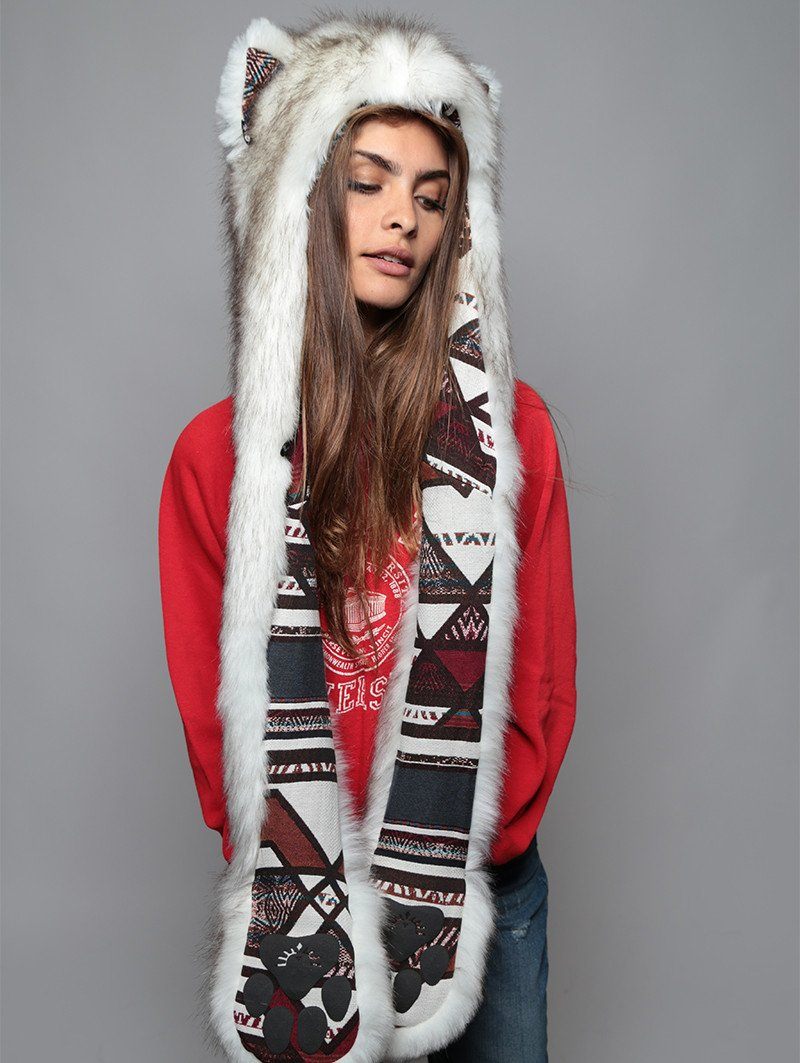 Woman wearing Faux Fur Brown Husky Collector SpiritHood, front view